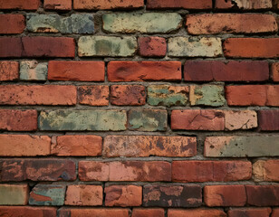 Obraz premium A rustic atmosphere with a distressed brick pattern home decor seamless design old-world charm close-up faded colors and textures