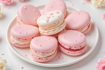 Fototapeta premium Valentine's Day Pink Macarons with Heart Sprinkles