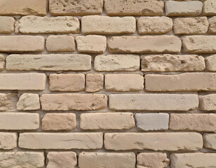 Obraz premium Rustic outdoor aged wall sunlit garden image of uneven pale bricks natural light seamless background of weathered cream and beige tones