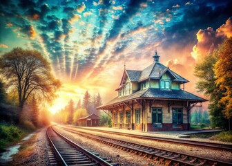 Fototapeta premium Ethereal Old Rail Station: Double Exposure Photography