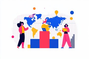 Global Marketing Team Collaboration, Colorful Charts, World Maps, Strategic Planning, Creative Brainstorming, Teamwork Dynamics