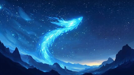 Ethereal Blue Dragon Ascending Through a Starry Night Sky