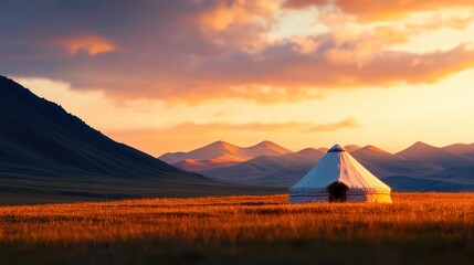 Traditional Mongolian nomadic settlement in nature