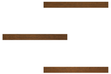 Three empty simple small minimalist shelves made of dark brown wood is isolated with copy space.	