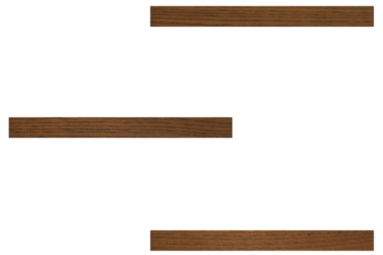 Three empty simple small minimalist shelves made of dark brown wood is isolated with copy space.	