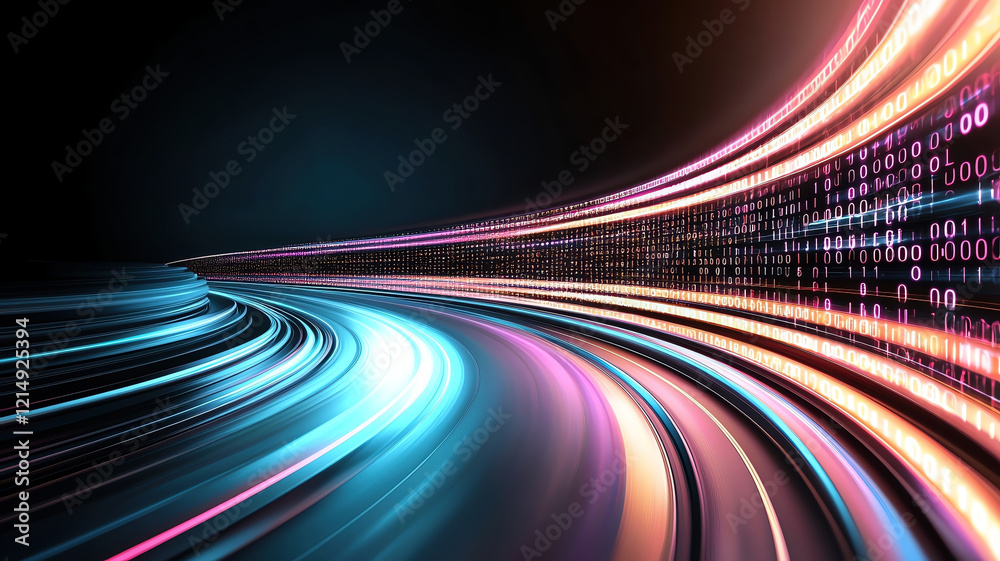 Poster dynamic digital patterns flow seamlessly, creating vibrant visual experience