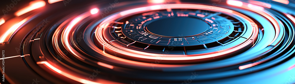 Poster futuristic abstract design with glowing circular patterns and lines