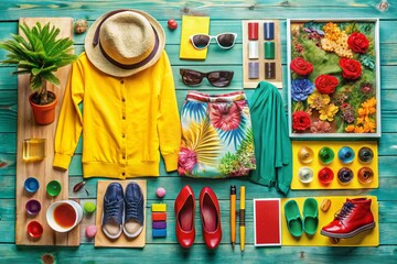 Naklejka premium Fashion Flat Lay: Stylish Apparel on A4 Art Board