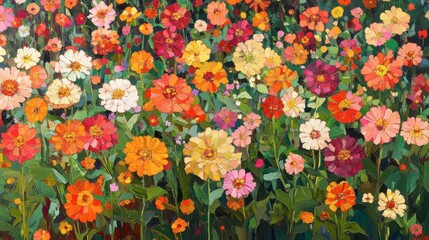 Vibrant Floral Garden with Multicolored Zinnias in Full Bloom