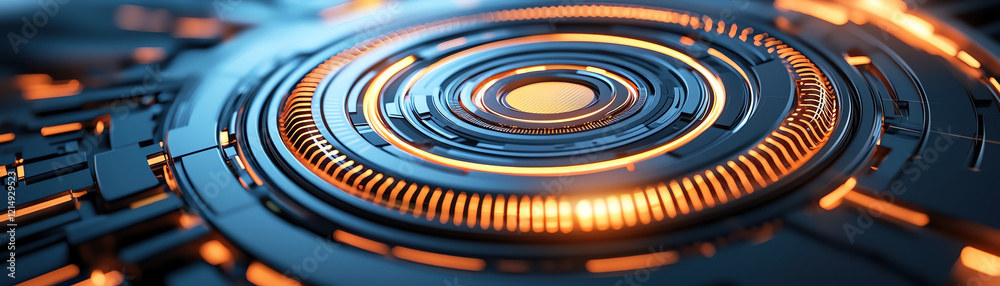 Poster futuristic abstract design with glowing circular patterns and technology elements