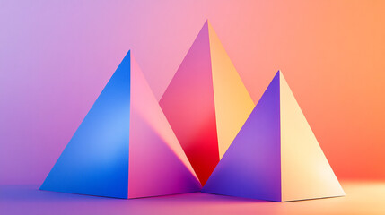 Colorful geometric pyramids with vibrant lighting in a modern setting