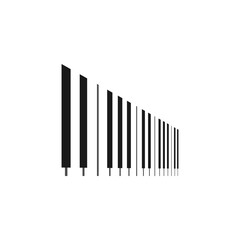 Abstract piano keyboard with black and white keys.