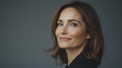 Fototapeta premium Portrait of a successful confident mature female businesswoman isolated against a gray background