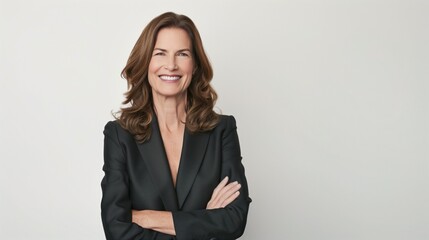 Fototapeta premium Portrait of a successful confident female business woman isolated against a white background