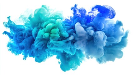 Obraz premium A burst of neon blue and green smoke, swirling in abstract patterns, forming an ethereal, cloud-like texture with sharp, delicate edges.
