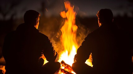 Warm Campfire Glow at Night with Friends