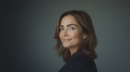Obraz premium Portrait of a successful confident mature woman isolated against a gray background