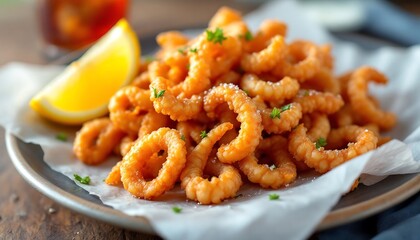 Crispy Fried Calamari Rings with Lemon - Delicious Seafood Appetizer