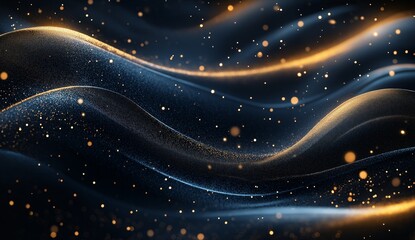Obraz premium Abstract Dark Blue and Gold Glittering Waves Digital Art Background Design