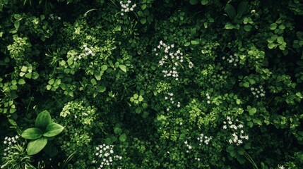 Fototapeta premium Lush Greenery with White Wildflowers in Natural Landscape Setting
