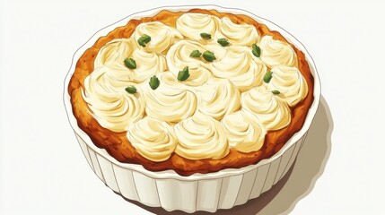 Delicious pie with creamy frosting and decorative herbs on top