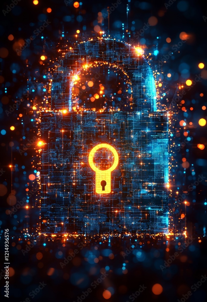 Wall mural digital lock icon representing security in a futuristic ai environment