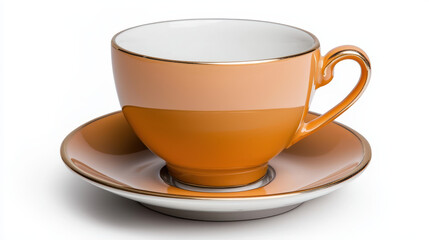 Obraz premium Elegant coffee cup with saucer in classic design, featuring warm orange tones and gold accents