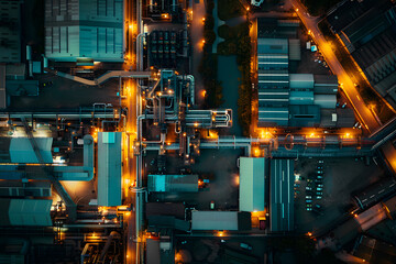Industrial complex at night: aerial view