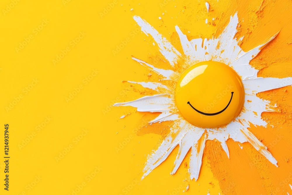 Poster A clean and simple depiction of a happy face made with abstract shapes in bright, cheerful colors on a plain canvas