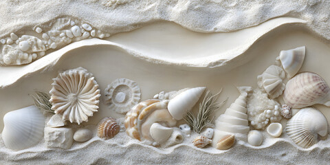 Artistic Seashell Arrangement on White Sand