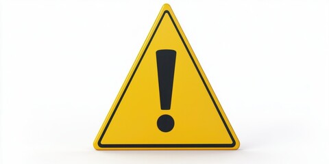 3d yellow triangle warning sign with black exclamation mark on white background.