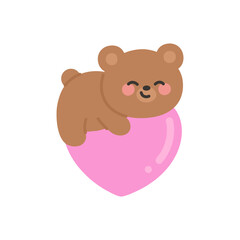 Bear Relaxing Happily on a Glossy Pink Heart