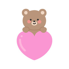 Adorable Bear Popping Over a Big Pink Heart