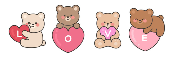 Four Bears with LOVE Letters and Hearts in a Cute Valentine Design