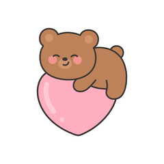 Bear Climbing and Resting on a Pink Heart in Sweet Valentine Art