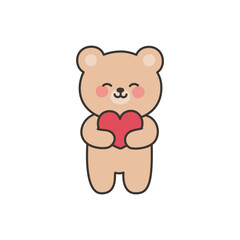 Bear Standing and Holding a Red Heart with a Sweet Smile