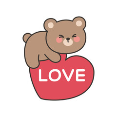 Bear Climbing on a Red Heart with LOVE Text in Cute Valentine Design