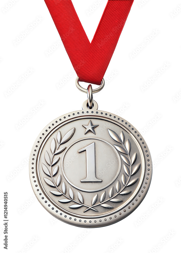 Aufkleber silver medal for first prize winner with red ribbon, 1st. isolated on transparent background with a 