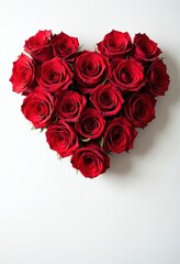 Heart made of red roses white background