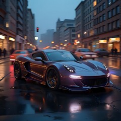 Fototapeta premium Mesmerizing Automotive Sculpture Dusk Panning in Urban City