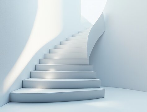 Modern Minimalist Curved Staircase Design in a Light Blue Room Interior Architecture