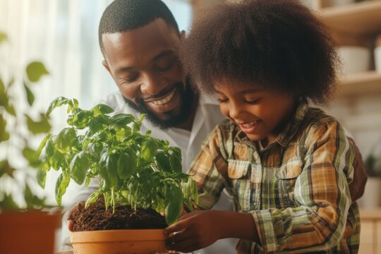A family planting a tree together in their backyard, smiling and bonding over the shared activity