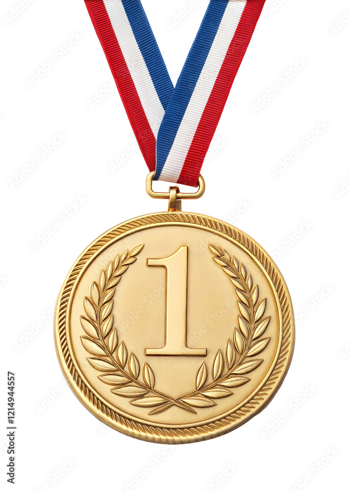 Poster first prize winner gold medal with ribbon, 1st position. isolated on transparent background with a c