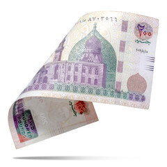 Egyptian 200LE Banknotes Flying on a White Background, Financial and Economic Concept