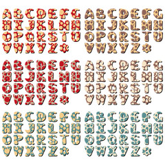 different texture scrapbook alphabet on white background	
