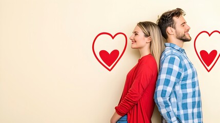 Couple Standing Back to Back with Heart Graphics