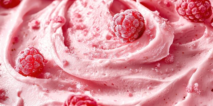 Pink frosting with raspberries on top