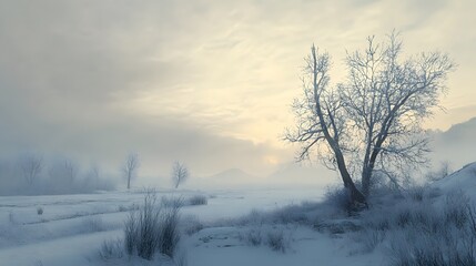 Serene Winter Landscape With Frosty Trees And Fog
