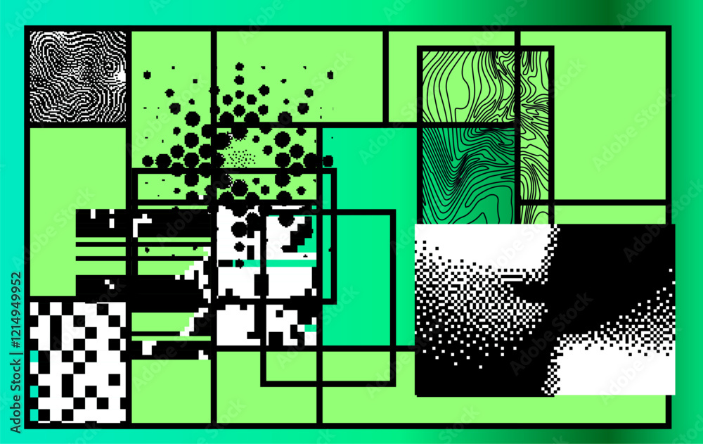 Aufkleber geometric distress aesthetics in abstract pattern design. brutalism inspired vector graphics collage