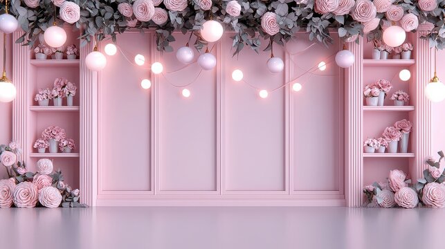 Decorative event space pink floral theme studio